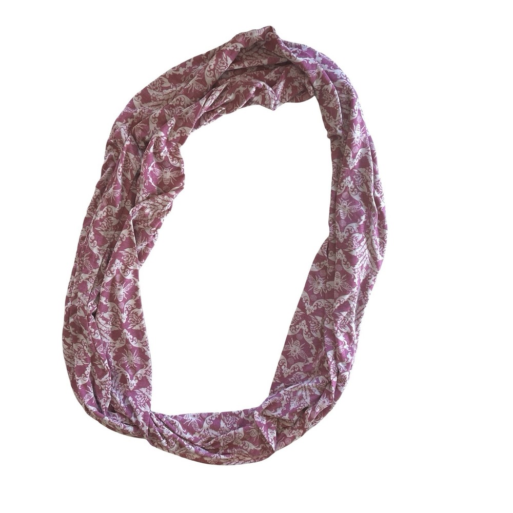 Roots Women's Scarf Purple White Floral Bee Pattern Infinity Circle Loop Crunchy